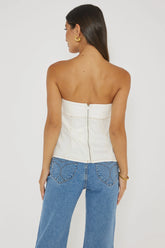 Cathlin Contrast Stitching Strapless Top White